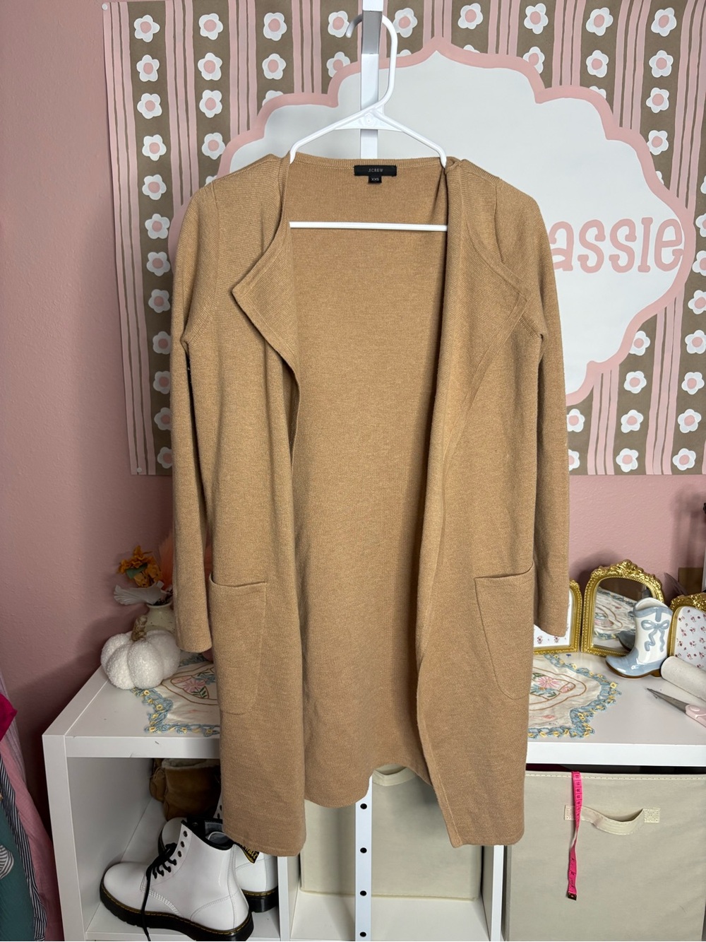 J. Crew Tan Open-Front Knit Long Cardigan Sweater